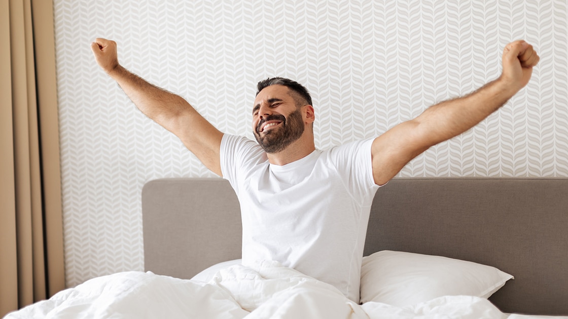 Man Waking Up Happy